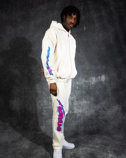 Ere Studios Midnight Trackie Trainingsanzug Creme mit Kapuzenpullover und Jogginghose mit Reißverschluss